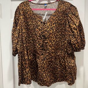 Old Navy Brown Leopard Print Blouse